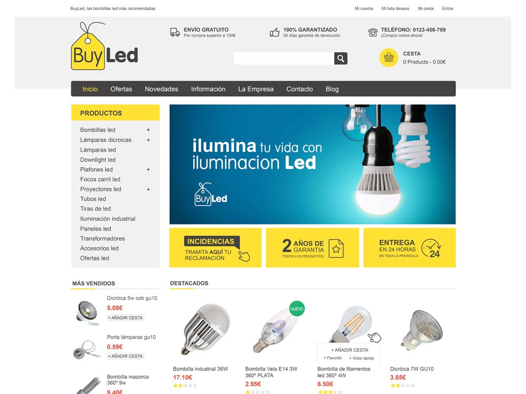 Diseño tienda online BuyLed iluminación led Prestashop Alicante