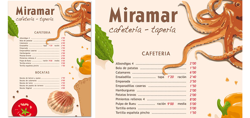 Diseño mantel Cafetería Miramar en Bueu, Pontevedra.