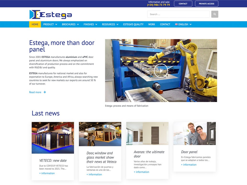 Página web Estega fabricación paneles y puertas de aluminio PVC Ponte Caldelas Pontevedra