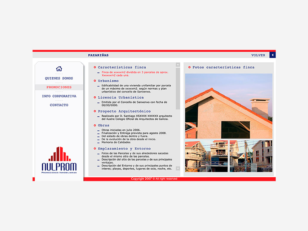 Diseño página web inmobiliaria Núlprom Vilagarcia de Arousa Pontevedra.