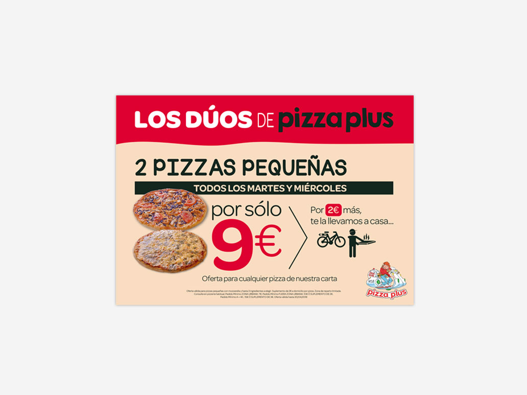 Diseño de flyers para la Pizzería PizzaPlus