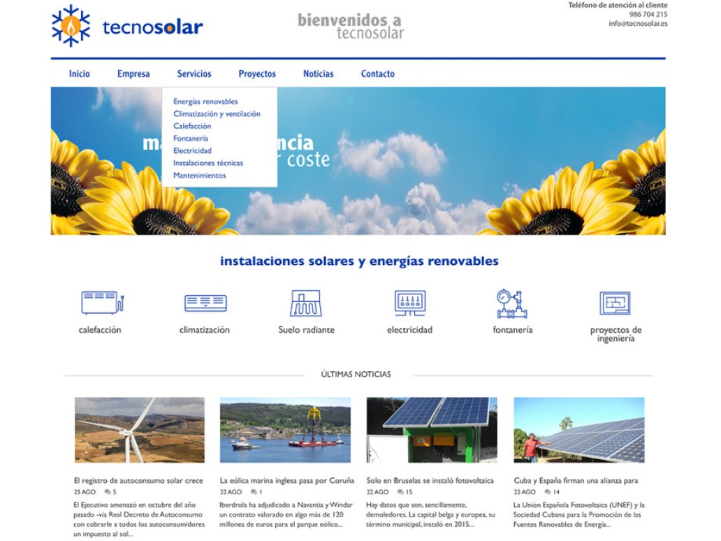 Diseño página web Tecnosolar Opencart energías renovables Marín Pontevedra