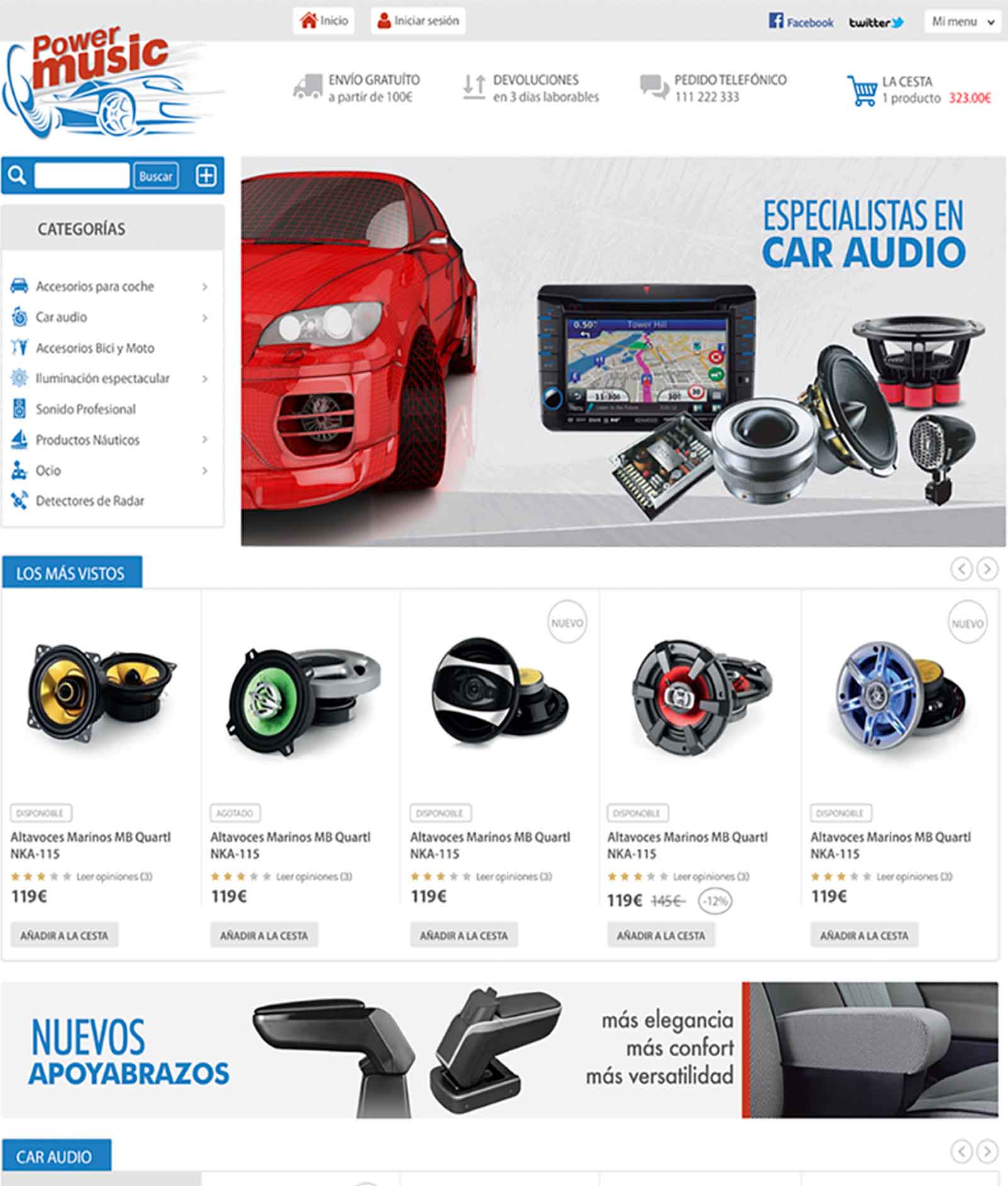 Diseño tienda online Power Music taller car audio Prestashop