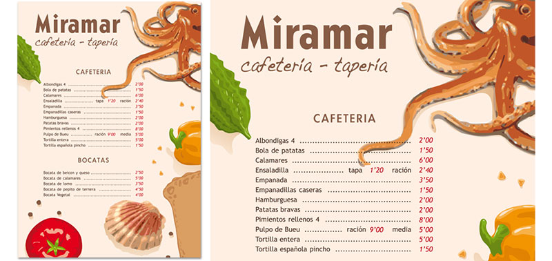 Diseño del mantel para las mesas Cafetería Miramar en Bueu, Pontevedra.