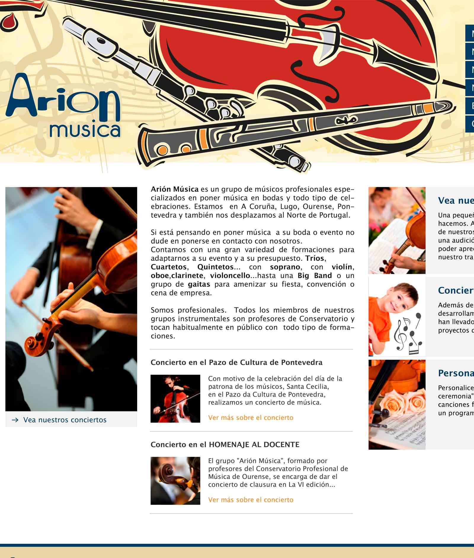 Diseño web Orión Música músicos profesionales bodas eventos Ourense