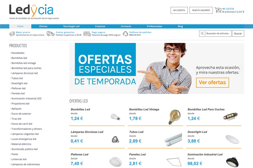 Diseño tienda online de venta bombillas LED en Ourense