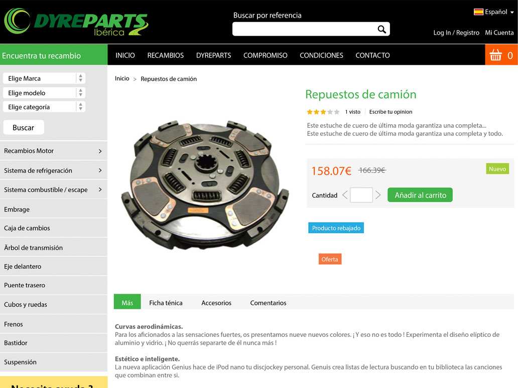 Tienda online recambios de camión Prestashop Pontevedra