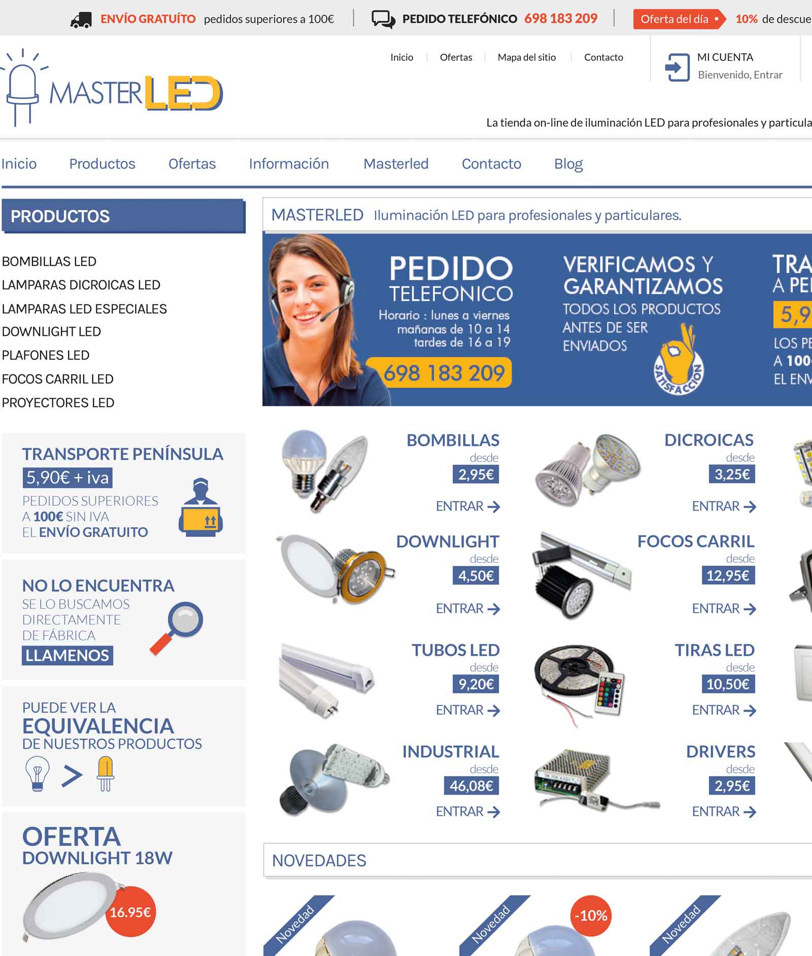 Tienda online Masterled venta de iluminación led Prestashop Orense.