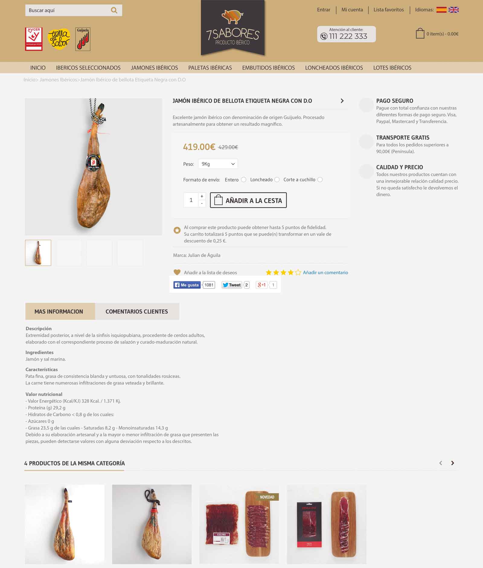 Diseño tienda online venta productos ibéricos Salamanca