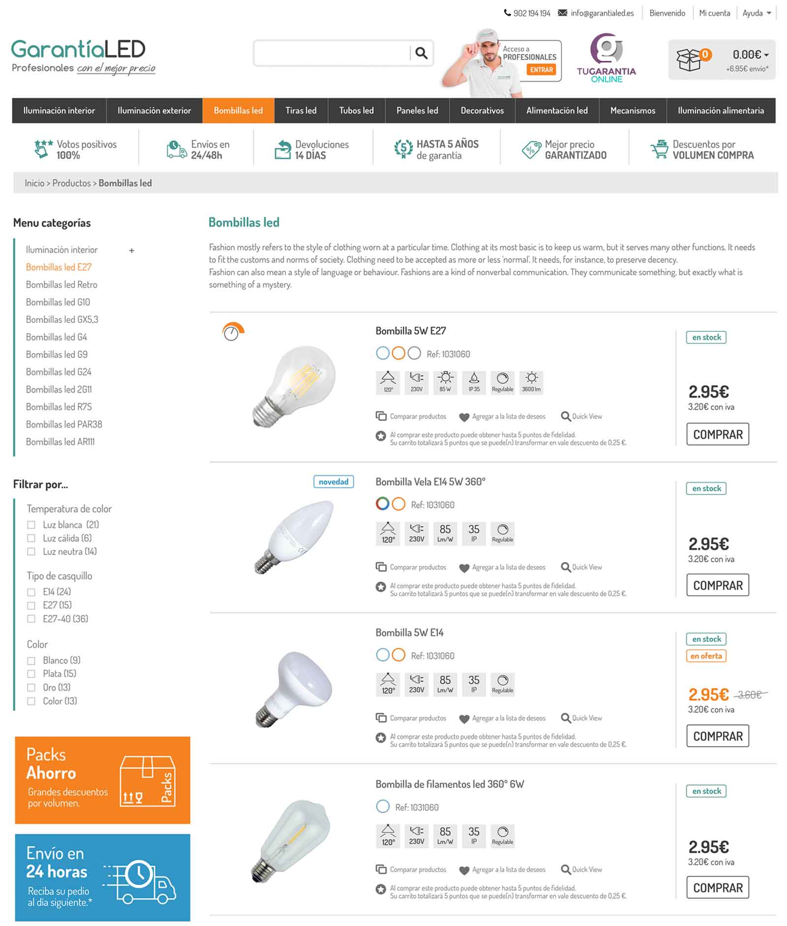 Diseño tienda online iluminación led