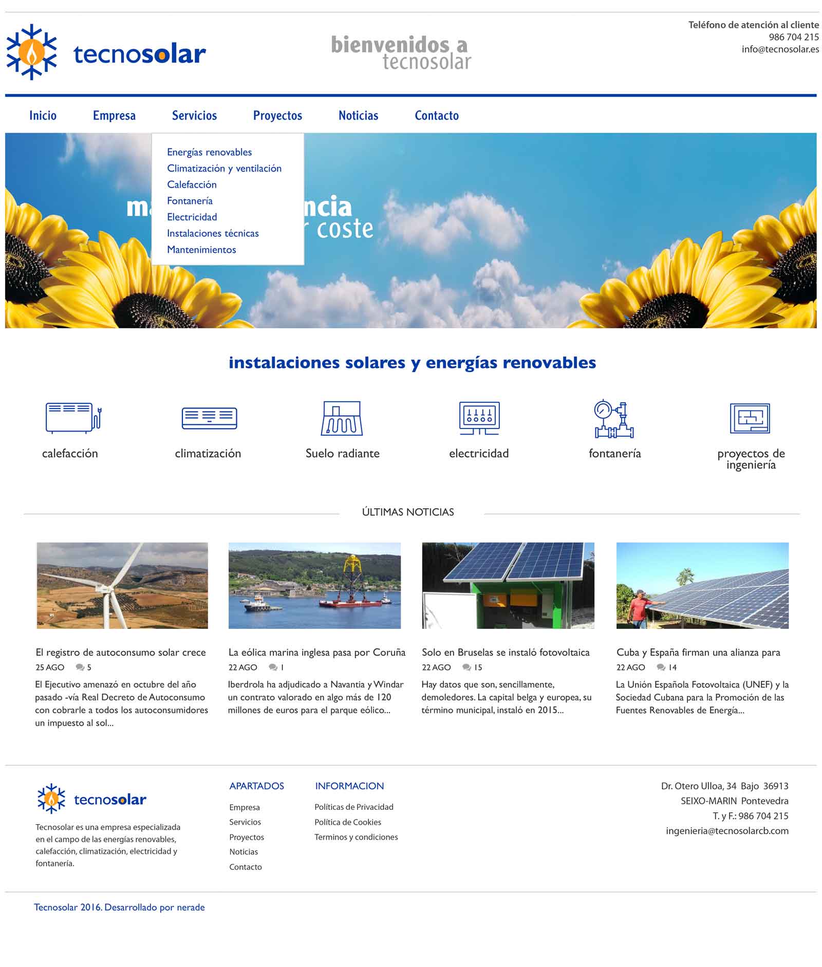 Diseño página web Tecnosolar Opencart energías renovables Marín Pontevedra